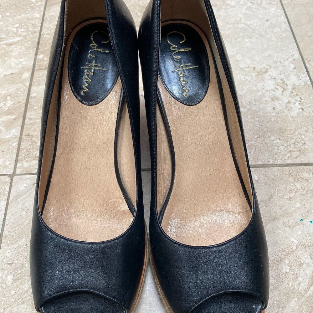 Cole Haan Espadrille black leather wedges - Size 8
